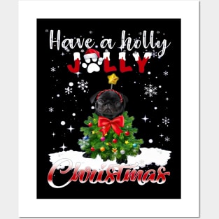 Black Pug Have A Holly Jolly  Christmas Posters and Art